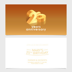 25 years anniversary invitation card vector illustration. Design template element