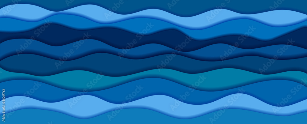 Blue paper art waves background. Sea water concept. Vector illustration ...
