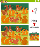 Fototapeta Dinusie - differences educational game with cartoon squirrels