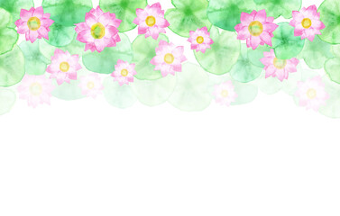  水彩イラスト：蓮の花のフレーム