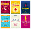 Cabaret retro posters set, vector illustration. Flyers and ads for cabaret show promotion in vintage style