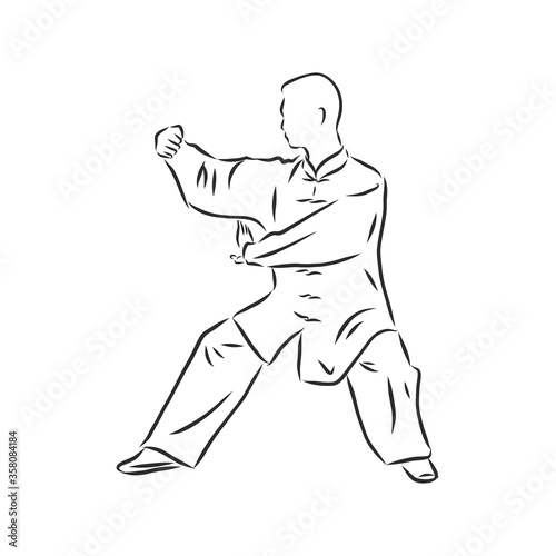 Fototapety Kung fu  chinski-kung-fu-szkice-wektorowe-w-prostych-konturach-wojownik-kung-fu-wektor-szkic-pokazanego