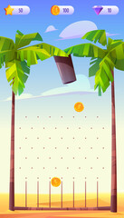 Poster - mobile game app background, application vertical interface with cartoon vector level and score. ui o