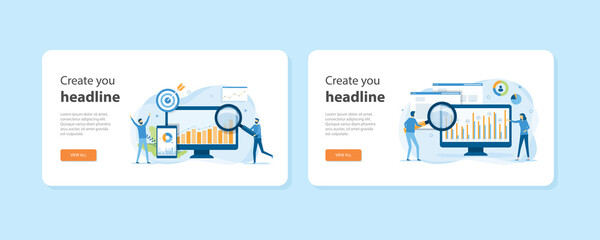 Aufkleber - Set of flat design web landing page templates of business digital marketing concept, web analytics, website building, page promotion, email, mobile advertising, traffic analytics, and market research 