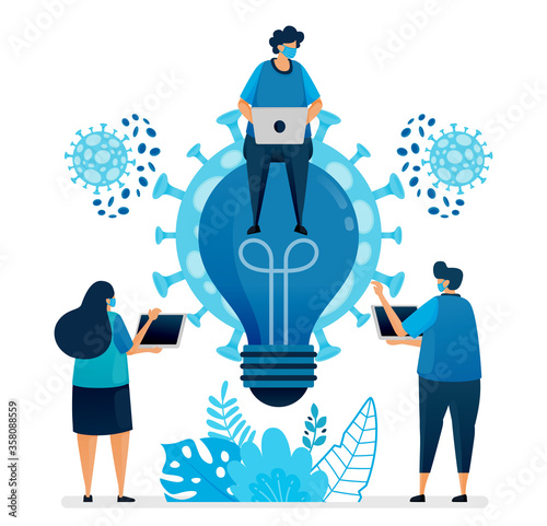 Fotomural Vector illustration of business ideas and brainstorming to solve business problems at covid-19 pandemic and new normal