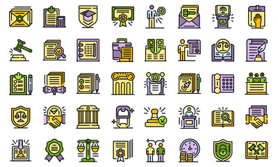 Poster - Notary icons set. Outline set of notary vector icons thin line color flat isolated on white