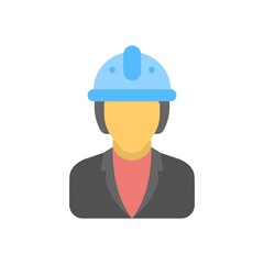 Female engineer with hard hat icon. Builder, construction worker wearing helmet illustration. Flat design.