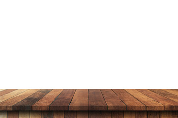 Wall Mural - Empty wood table on isolate white background and display montage with copy space for product.