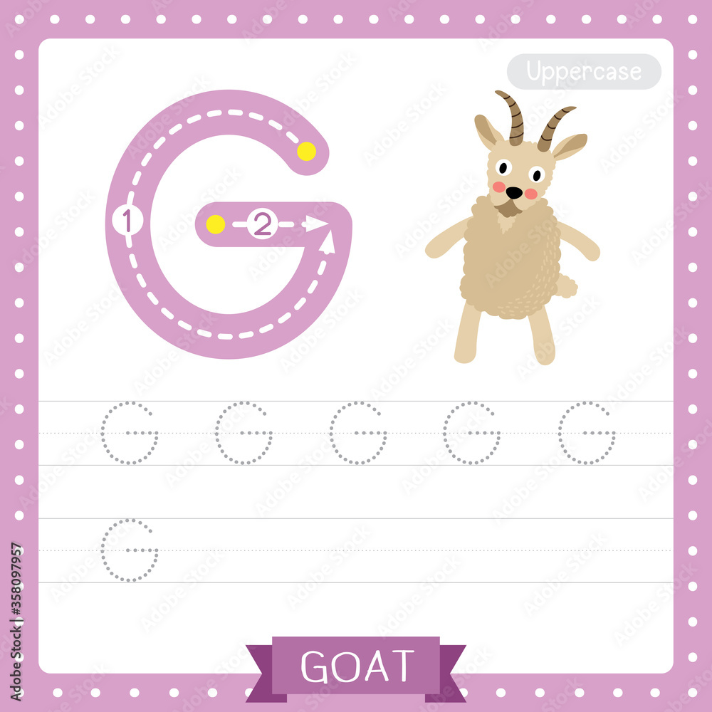 Letter G uppercase tracing practice worksheet. Standing Goat Stock ...