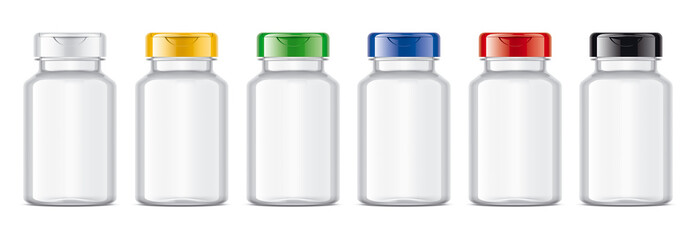 Bottles with colored Caps set. Transparent version. 