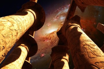 Wall Mural - karnak and galaxy m106 (elements of this image furnished by nasa)