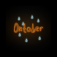 Poster - October rainy colored hand drawn neon icon. Simple thin line, outline vector of autumn icons for ui and ux, website or mobile application