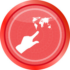 Poster - icon with people hand and world map sign. Arrows symbol. Icon for App. Web button