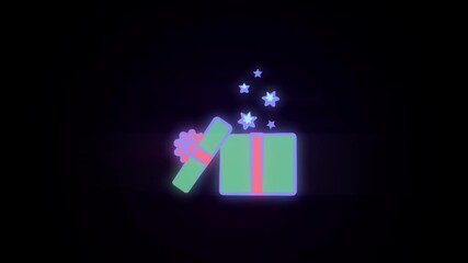 Poster - open gift box colored icon 2D animation on black background