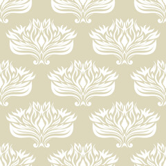  Floral seamless background. White design on olive green