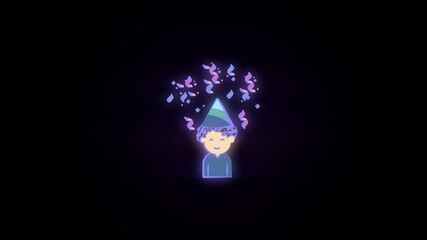 Poster - birthday boy colored icon 2D animation on black background