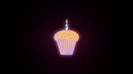 Poster - cup cake for birthday colored icon 2D animation on black background