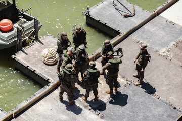 Pontonier and Engineering Specialities Regiment during display of Spanish Armed Forces Day in Seville, Spain