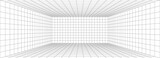 Room perspective grid background 3d Vector illustration. Model projection background template. Line one point perspective