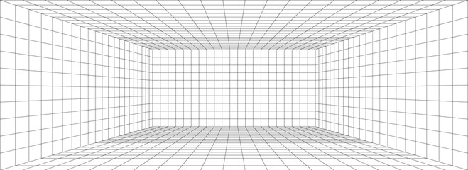 room perspective grid background 3d vector illustration. model projection background template. line 