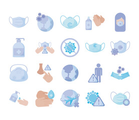 Sticker - set of icons prevention, protection of coronavirus , flat style icon