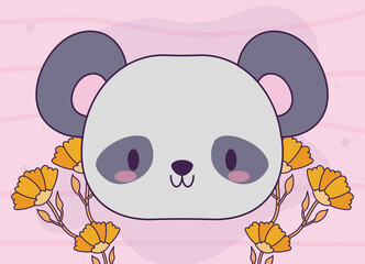 Poster - head of panda bear baby kawaii with decor