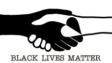 BLACK LIVES MATTER Background - Handshake Of A Black And A White Person And Black White Heart Symbol, Isloated On White Background, With Space For Text