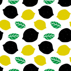 Wall Mural - Seamless pattern with lemons and leaves