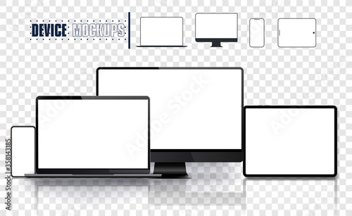 Fotomural Realistic device set: pc, monitor laptop, tablet and phone template