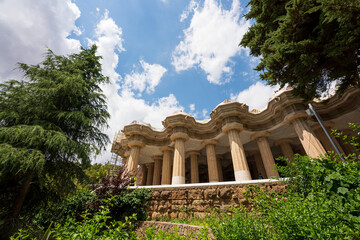 BARCELONA, CATALONIA, SPAIN - JUNE 12, 2020: The famous Parc Güell designed by the architect Gaudi. Without tourists during phase 2 of the Covid-19 deescalation in the city of Barcelona.