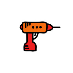 drill kit doodle icon, vector color illustration