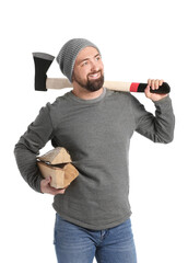 Canvas Print - Handsome lumberjack on white background