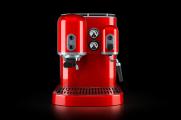Poster - Red coffeemaker or coffee machine retro design on black background, 3D rendering