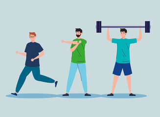 Sticker - group of men practicing exercise, lifestyle sport vector illustration design