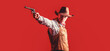 Western man with hat. Portrait of farmer or cowboy in hat. American farmer. Portrait of man wearing cowboy hat, gun. Portrait of a cowboy. West, guns. Portrait of a cowboy