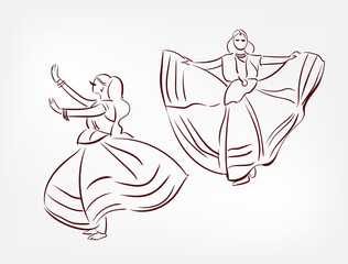 Uttar Pradesh state India ethnic indian woman girl dance traditional sketch isolated design element