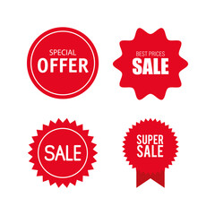 Sticker - price tags, collection red ribbon banners, sale promotion, website stickers, special offers vector illustration design