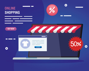 Wall Mural - shopping online on website or mobile, concept marketing and digital marketing in laptop with discoun