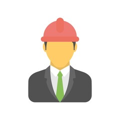 Wall Mural - Engineer with hard hat icon. Builder, construction worker wearing helmet illustration. Flat design.