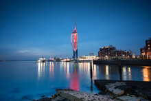 Portsmouth And Gunwharf Quays Water Front At Night 