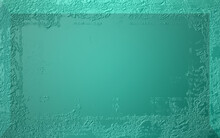 3D Grunge Background In Teal With Textured Border Of Glass Block Effect Framing Blank Area With Space For Text, Copy