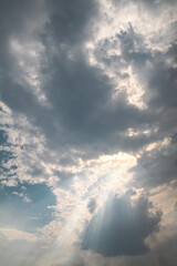 Wall Mural - picturesque clouds in the sky. window view of an airplane on a sunny gloomy day. stock photo backgro