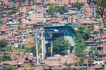 Medellin, Antioquia, Colombia. Oct. 2018. Line K crosses the commune’s number 2 Santa Cruz and number 1 Popular, from the Acevedo interchange station on Line A of the Medellín metro to Santo Domingo