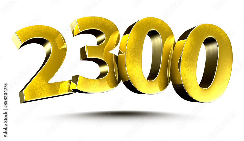 3D illustration Numbers 2300 Gold isolated on a white  display picture 2