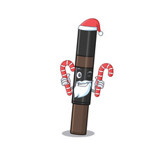 Canvas Print - Friendly eyebrow pencil dressed in Santa Cartoon character with Christmas candies