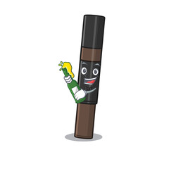 Sticker - caricature design concept of eyebrow pencil cheers with bottle of beer