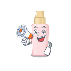 Poster - Mascot design of foundation announcing new products on a megaphone