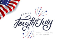 Fourth Of July Calligraphy Vector Illustration. Independence Day USA Banner Template Background.4th Of July Celebration Poster Template.