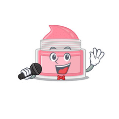 Sticker - caricature character of body srub happy singing with a microphone