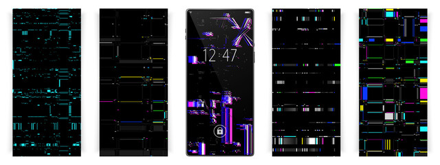 Poster - smartphone wallpapers set. glitch backgrounds. digital pixel noise. device signal fail or error. gad